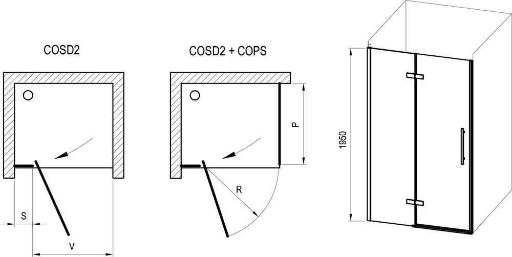 Двухстворчатая душевая дверь Ravak COSD2-100, профиль хром, прозрачное стекло